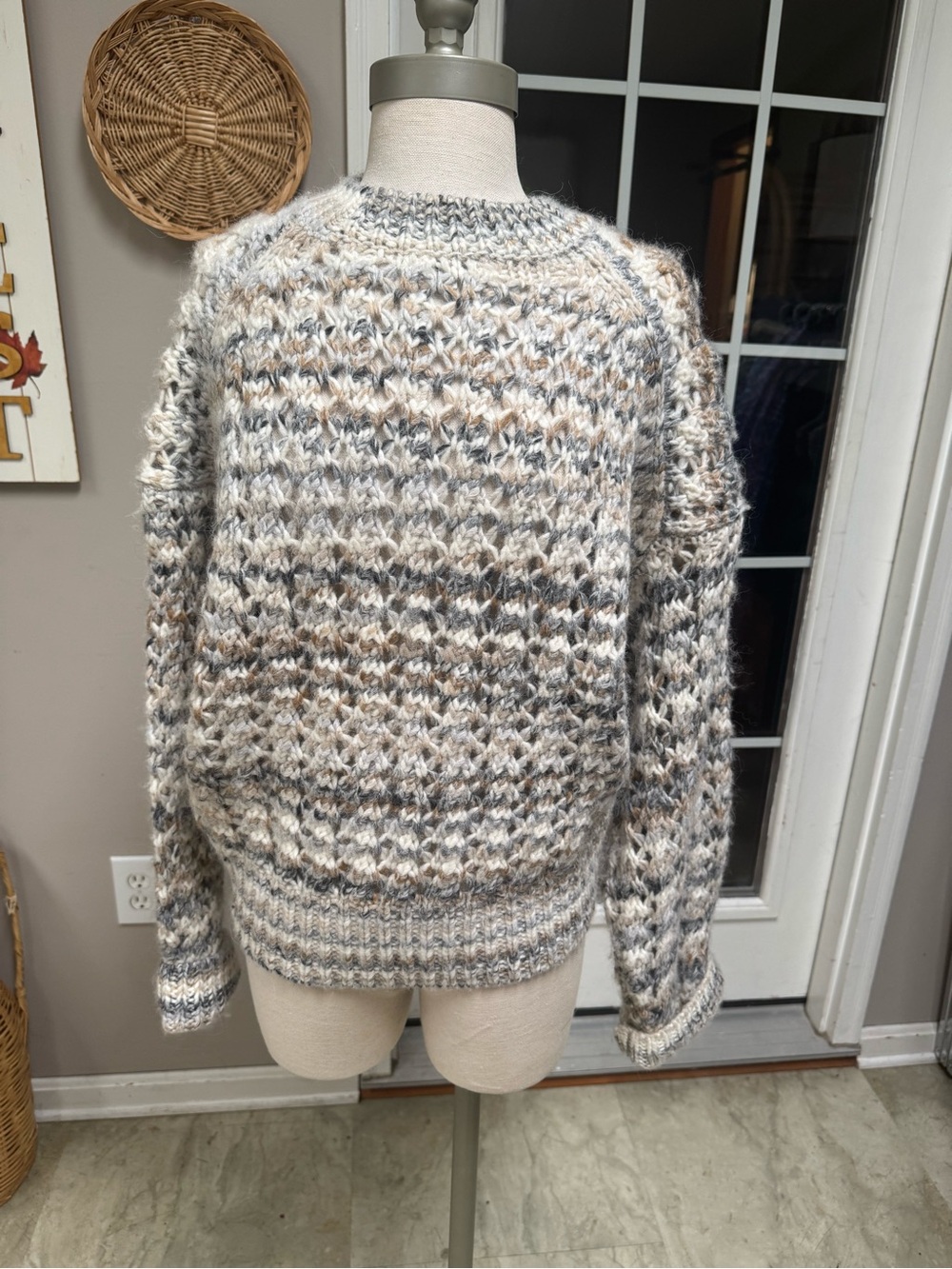 Madewell Wool Alpaca Blend Space Dye Open Stitch Chunky Knit Sweater Small S